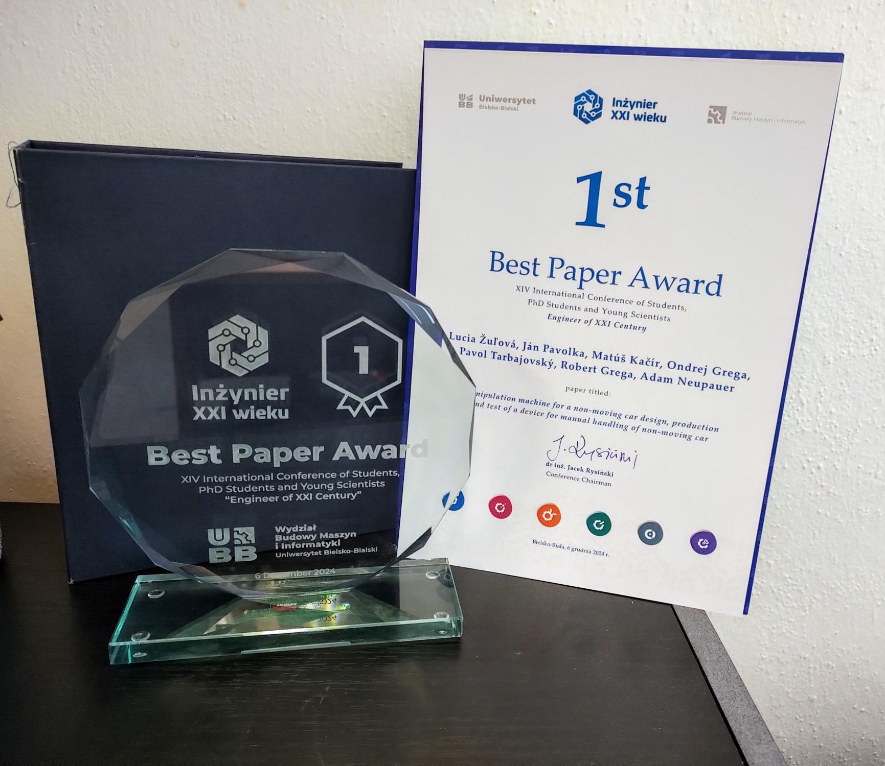 ocenenie The best paper award